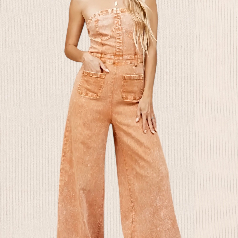 NWOT Mineral Wash Distressed Denim Jumpsuit